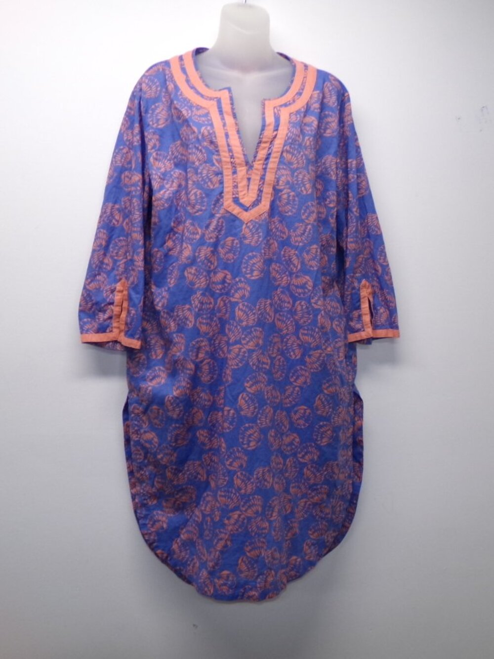 Talbots Blue Coral Seashell Shell Print Beach Coverup Dress Tunic Women's sz Med